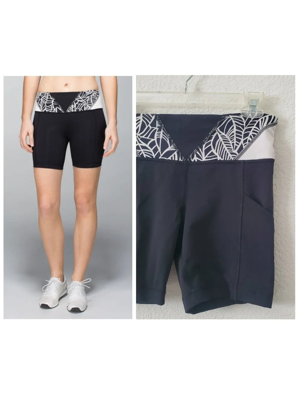 Lululemon Run Dart & Dash Black Bike Shorts 6 Contrast Quilt Waistband Hiking